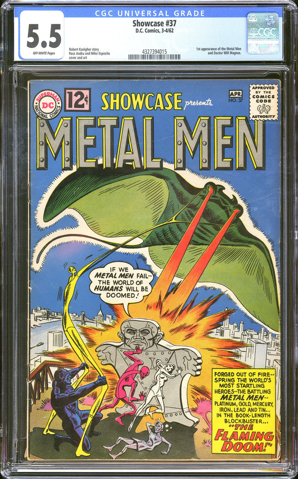 Showcase #37 CGC 5.5 (1962) 1st Appearance of the Metal Men!