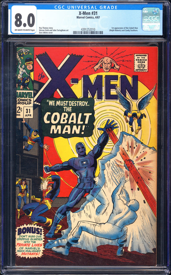 X-Men #31 CGC 8.0 (1967) 1st Appearance of Cobalt Man!