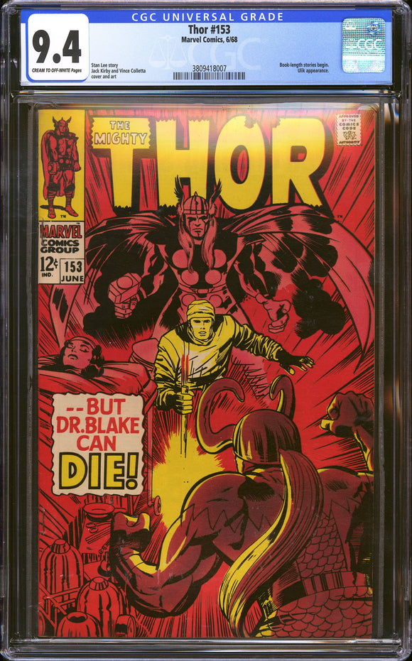 Thor #153 CGC 9.4 (1968) Book-Length Stories Begin! Jack Kirby!