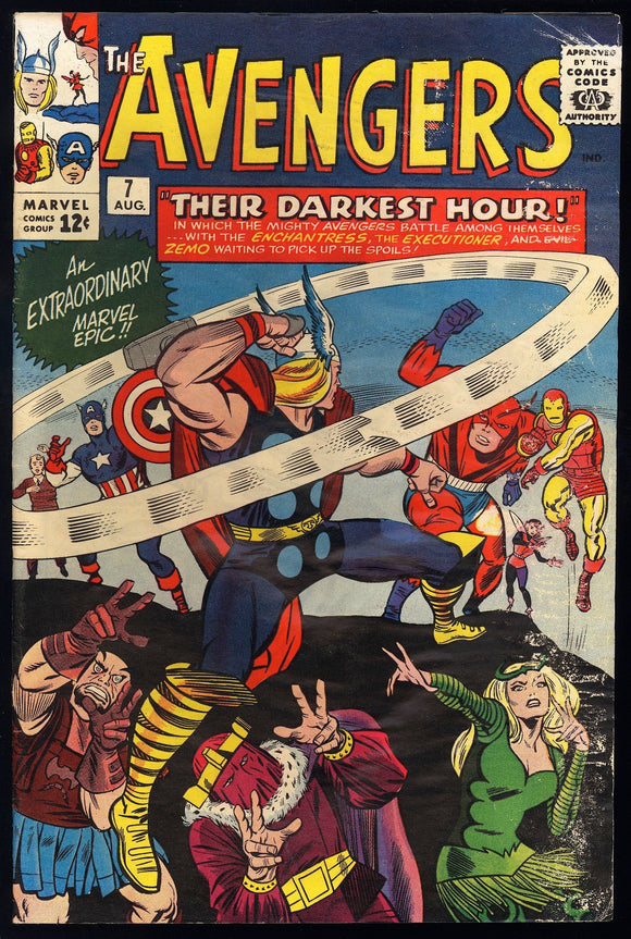 Avengers #7 Marvel 1964 (VG) Classic Thor Cover! Water Damage