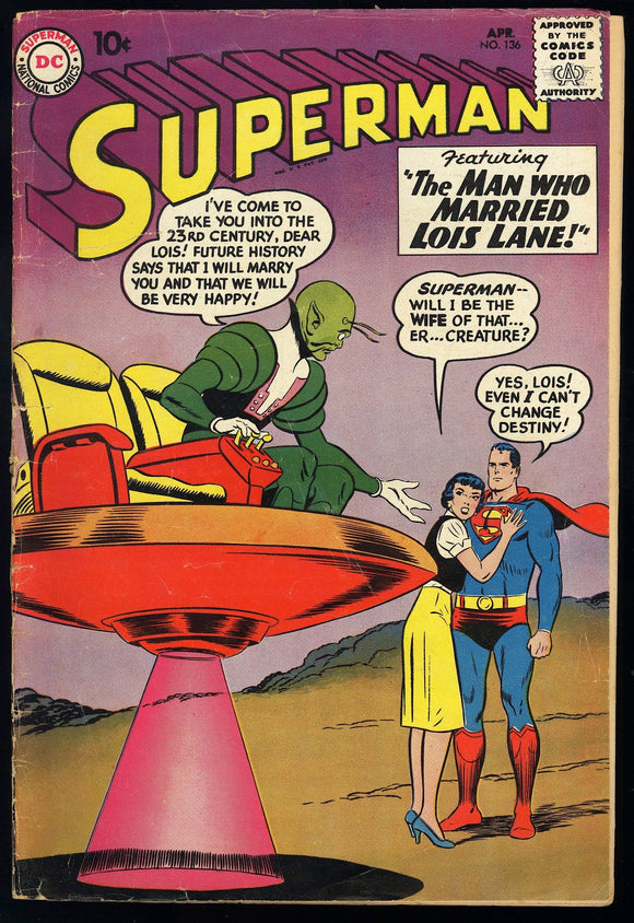 Superman #136 DC Comics 1960 (G/VG) Classic Curt Swan Cover!