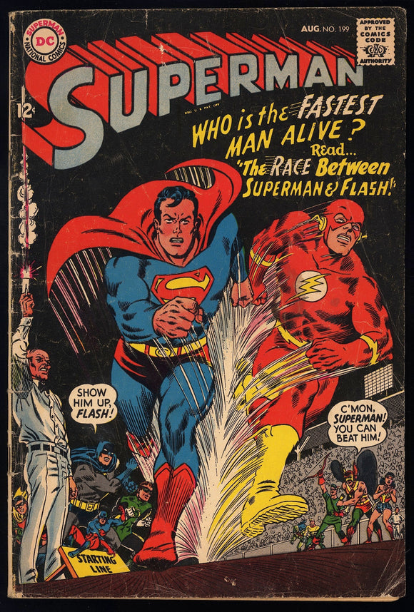 Superman #199 DC Comics 1967 (G/VG) 1st Superman/Flash Race!