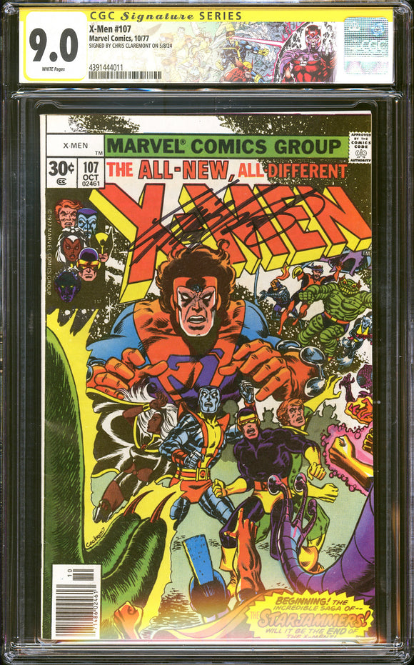 X-Men #107 CGC 9.0 (1977) 1st Full Starjammers! Signed by Claremont!