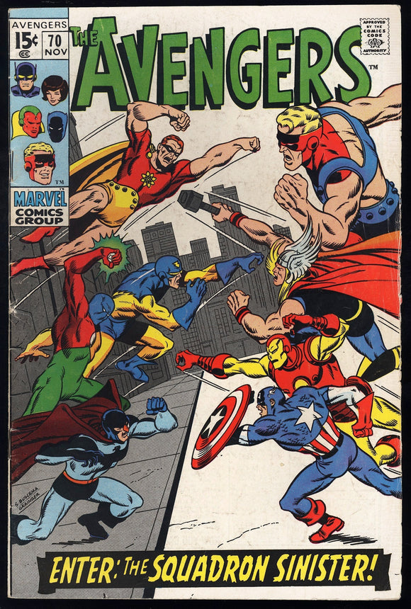 Avengers #70 Marvel 1969 (VG+) 1st Squadron Sinister & Nighthawk!