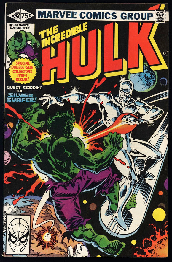 Incredible Hulk #250 Marvel 1980 (VF/NM) Classic Hulk vs. Surfer Cover!