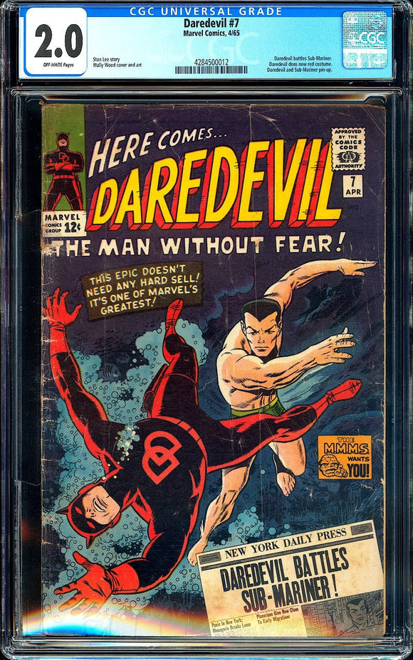 Daredevil #7 CGC 2.0 (1965) Daredevil Dons New Costume! Sub-Mariner!