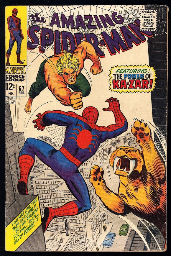 Amazing Spider-Man #57 Marvel 1967 (VG/FN) 1st Ka-zar & Spidey!