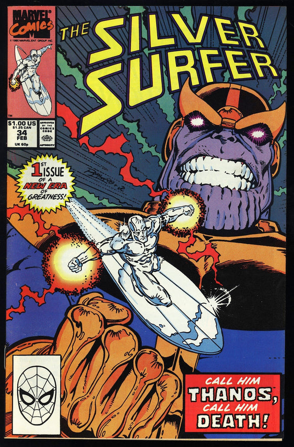 Silver Surfer #34 Marvel 1990 (NM-) Resurrection of Thanos!