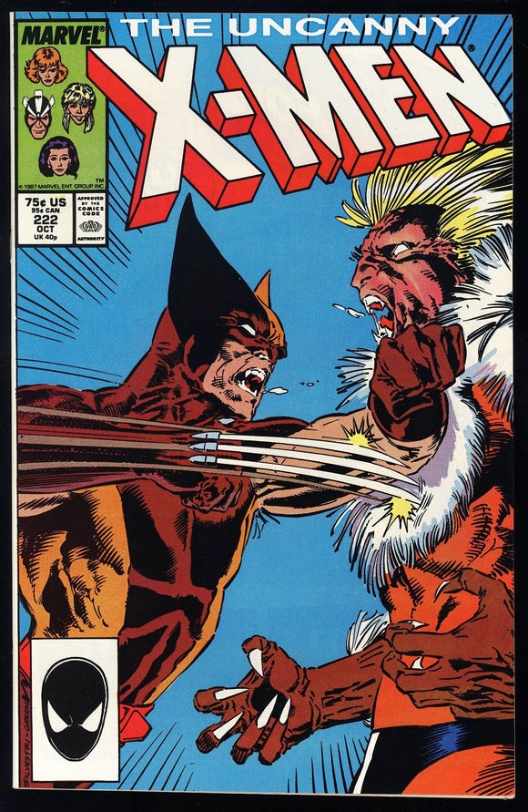 Uncanny X-Men #222 Marvel 1987 (NM+) Wolverine Vs Sabretooth Cover!