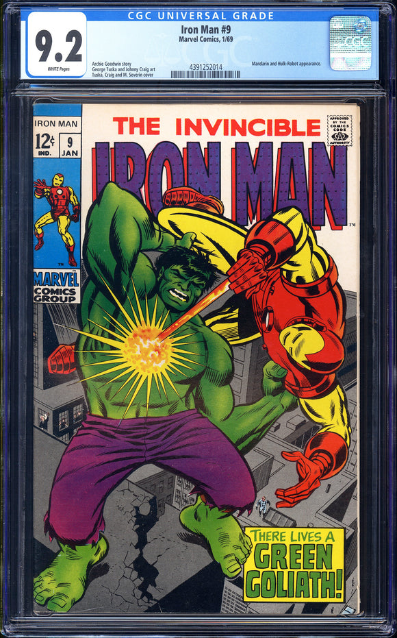 Iron Man #9 CGC 9.2 (1969) Classic Silver Age Hulk & Iron Man Cover!