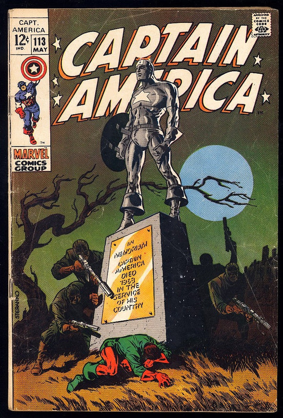 Captain America #113 Marvel 1969 (VG-) Classic Steranko Cover!